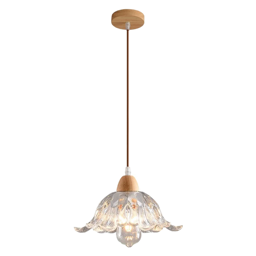 lustre nordique led suspendu moderne en bois et verre - vue 7 sur 13