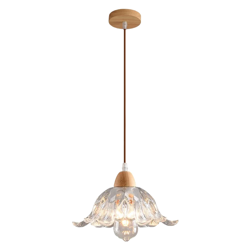 lustre nordique led suspendu moderne en bois et verre - vue 6 sur 13
