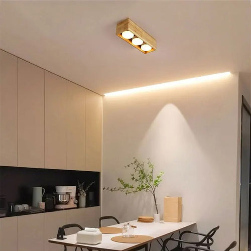 Plafonnier minimaliste japonais en bois brut - vue 4 sur 13