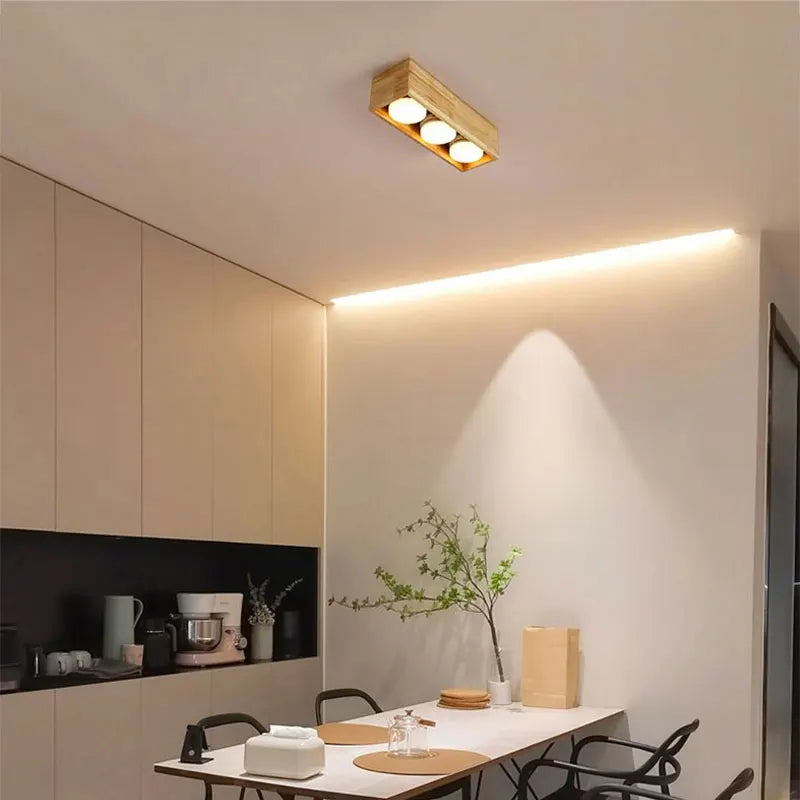 plafonnier minimaliste bois brut intérieur chambre bureau couloir vestiaire - vue 3 sur 13
