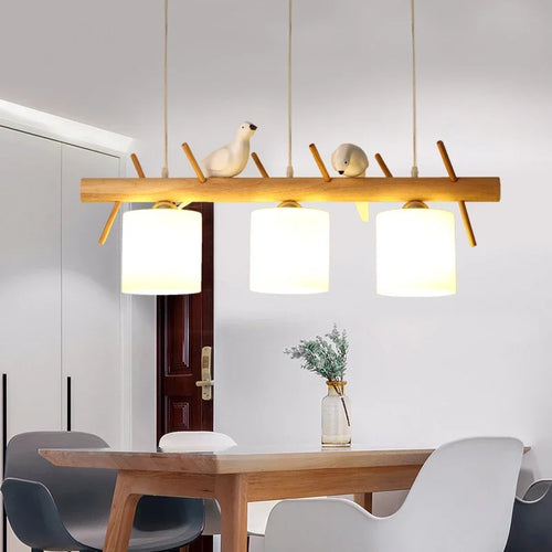Nordic Solid Wood Birds Chandelier Nordic Log hanglamp Living Room Dining Room Bedroom Bar Indoor Decor Lighting Fixtures - vue 5 sur 9
