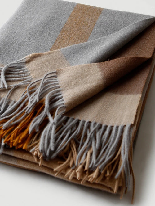 plaid laine jacquard franges motif raye salon voyage - vue 3 sur 7