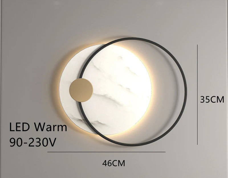Applique murale LED moderne en métal noir avec marbre