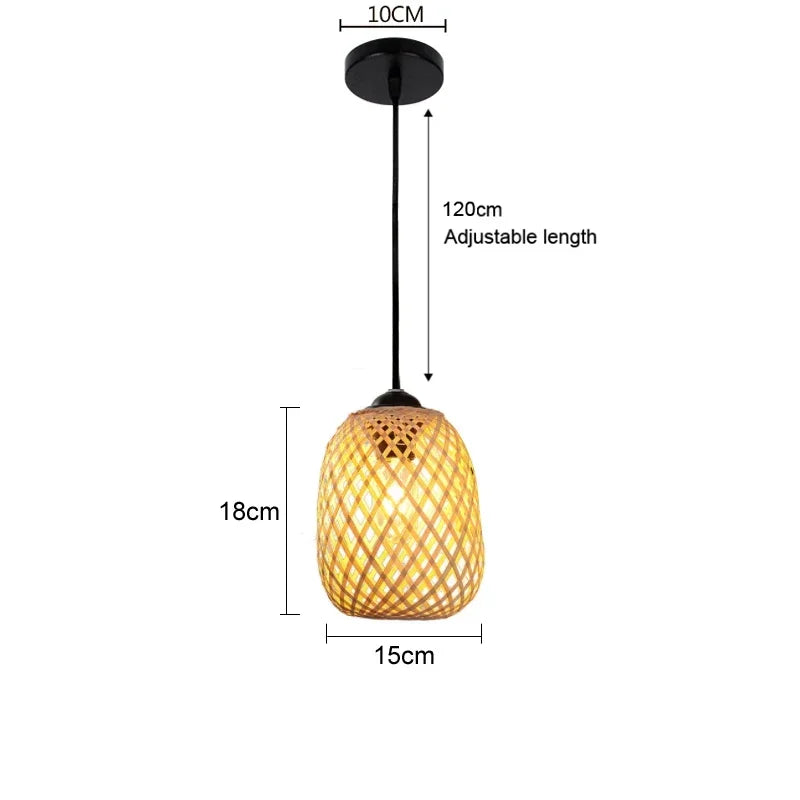 lustre en bambou et rotin tissé style japonais pour décoration - vue 15 sur 15
