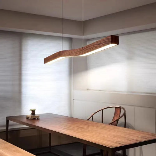 lustre rétro en bois de noyer avec bande longue pour loft - vue 2 sur 16