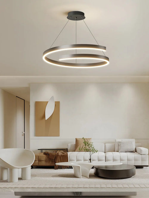 lustre à anneau simple moderne en fer doré avec éclairage LED intérieur - vue 2 sur 15