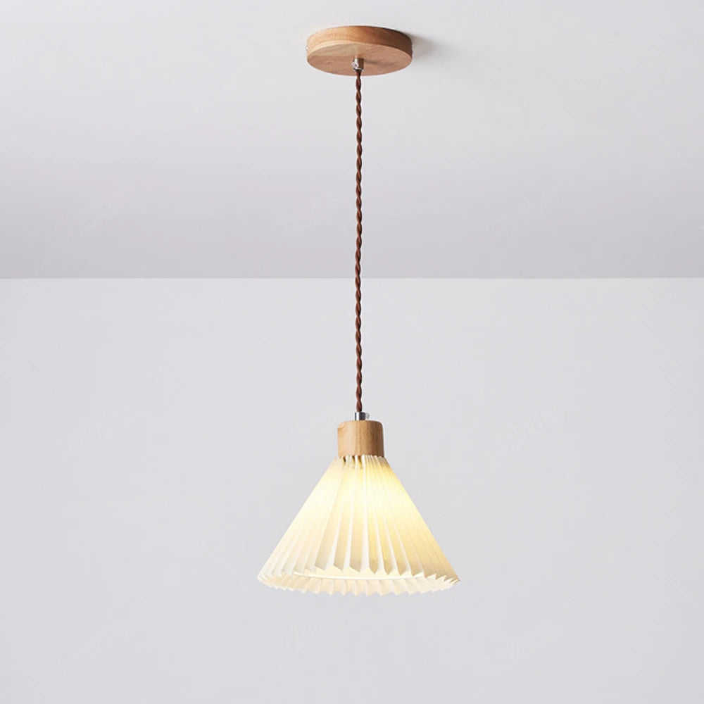 lustre led moderne avec abat-jour plissé suspendu - vue 8 sur 8