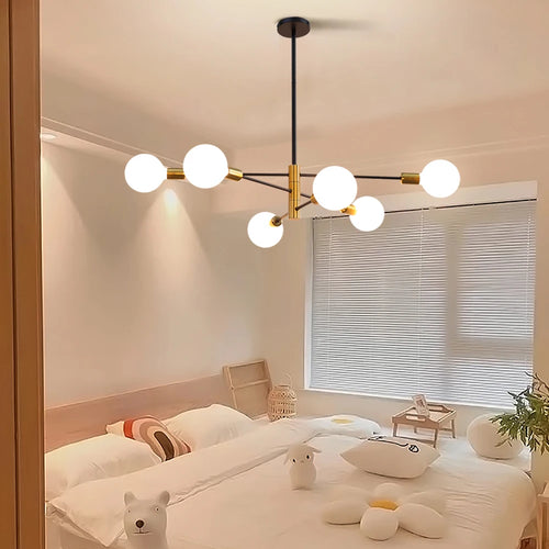 Moderne Nordique Spoutnik Noir LED Lustre Éclairage Luminaires D'intérieur Pour Chambre Salon Salle À Manger Décor À La Maison Plafonnier - vue 5 sur 6