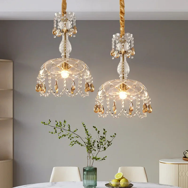 lustre rétro américain en cristal avec éclairage led suspendu - vue 1 sur 8