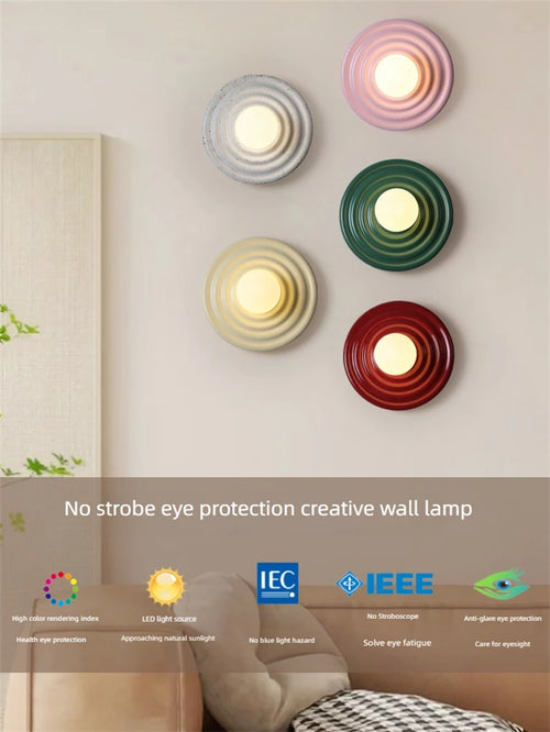 applique murale led rétro en résine luminaire mural rond japonais - vue 2 sur 10