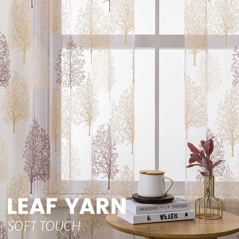 Voilage à motifs feuilles moderne pour salon chambre - vue 1 sur 7
