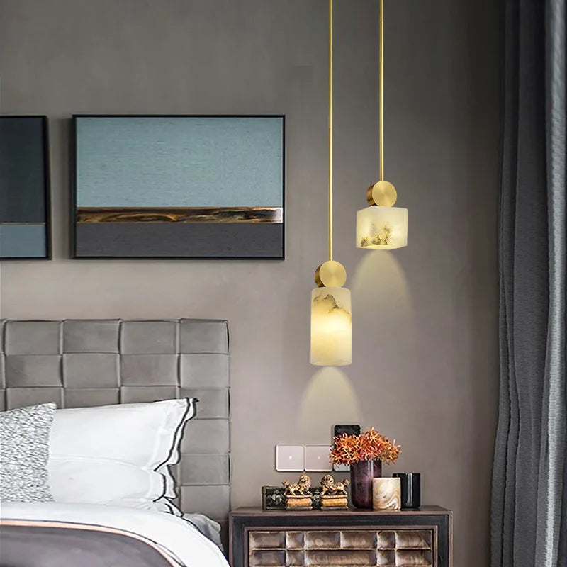 Suspension nordique en marbre et cuivre avec lumières led - vue 3 sur 10