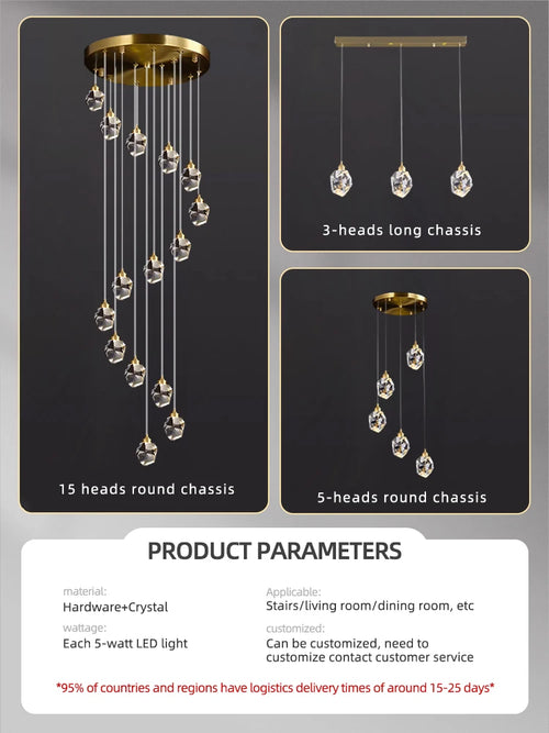 lustre moderne haut en cristal pour éclairage raffiné - vue 6 sur 30