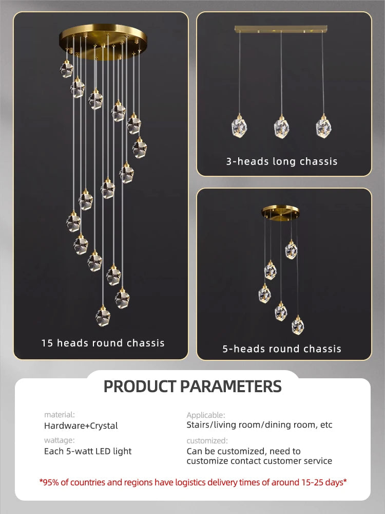 lustre moderne haut en cristal pour éclairage raffiné - vue 5 sur 30