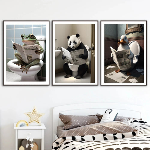 décoration murale humoristique animaux sur toilettes en toile - vue 5 sur 7