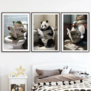 décoration murale humoristique animaux sur toilettes en toile