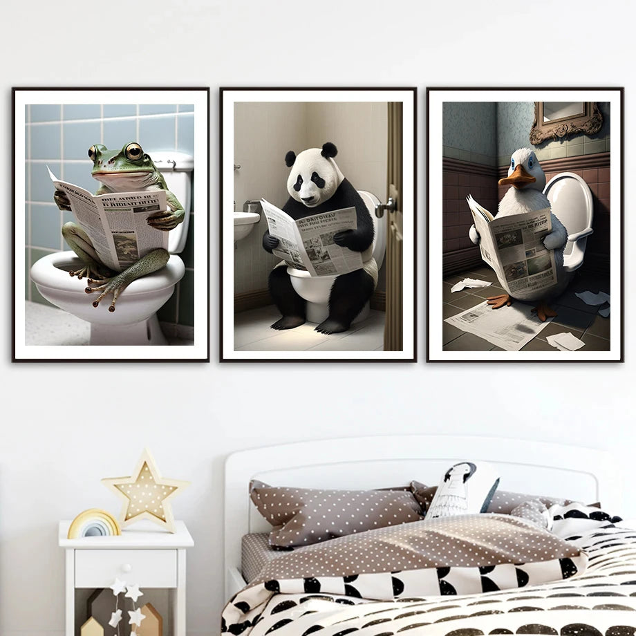 décoration murale humoristique animaux sur toilettes en toile - vue 4 sur 7