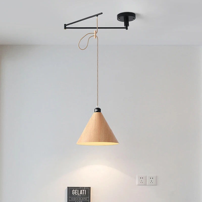 lustre à bascule en bois massif de noyer rétractable décoration nordique moderne - vue 4 sur 16