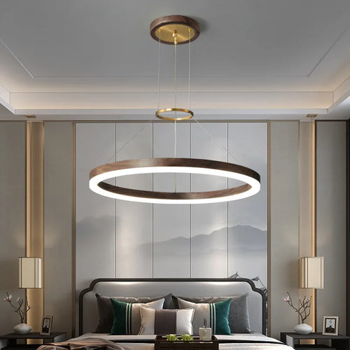 lustre moderne en bois massif avec lumières led - vue 4 sur 12