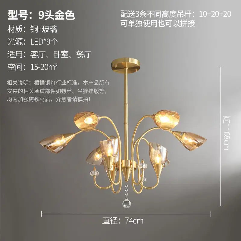 lustre en cristal moderne en cuivre pour éclairage intérieur - vue 13 sur 14