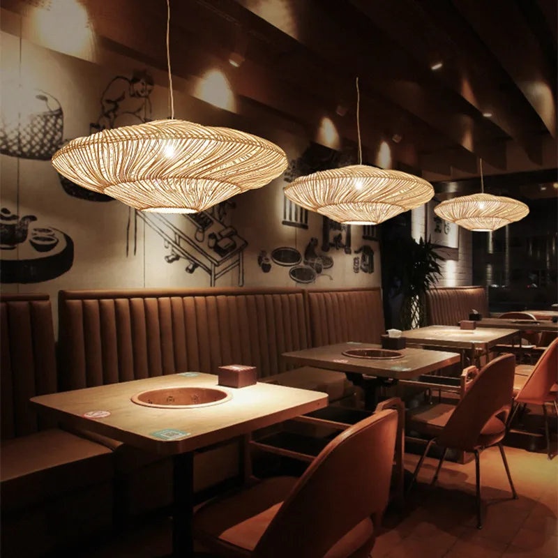 suspension en rotin japonais design ovni pour décoration moderne - vue 4 sur 7