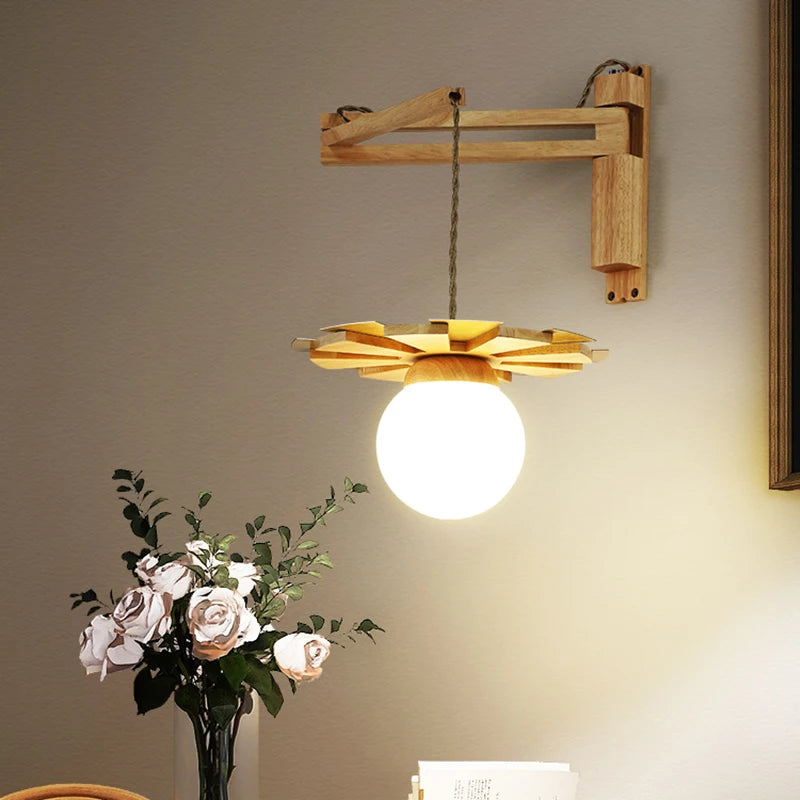 applique murale suspendue en bois nordique avec bras oscillant led - vue 3 sur 7