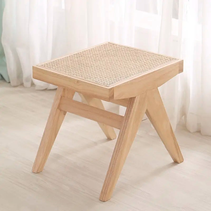 tabouret en rotin véritable style nordique pour changer de chaussures - vue 3 sur 14