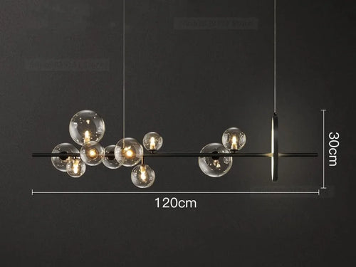 lustre moderne en verre transparent avec bulles en métal