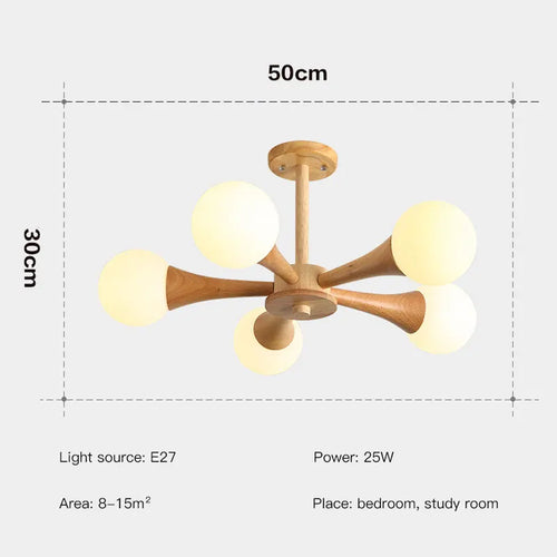 lustre nordique en bois et verre design ferme pour intérieur moderne - vue 4 sur 9
