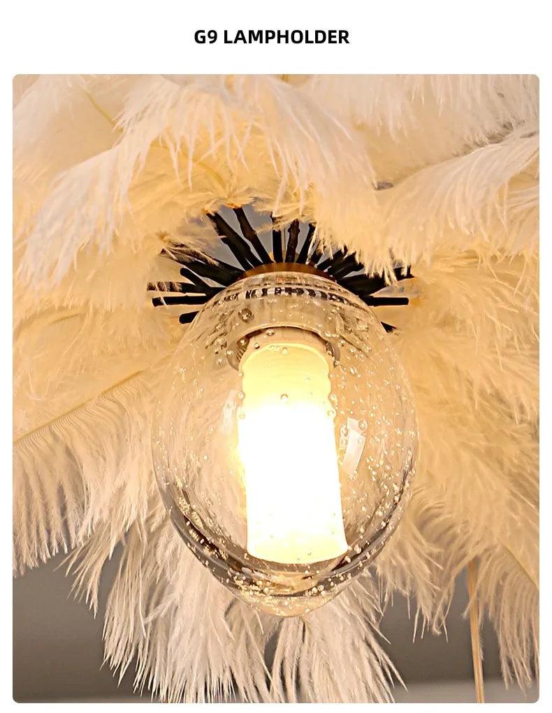 2024Staircase Feather Chandelier Ostrich Glass Design Pendant Chandelier Lighting Home Decor Suspend Lustre Fixtures - vue 5 sur 11
