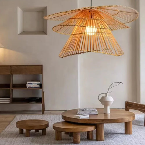 lustre en rotin fait à la main multi-étages moderne créatif - vue 5 sur 13