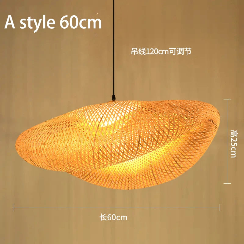 lustre style chinois fait main en bambou tissage pastoral vintage - vue 18 sur 30