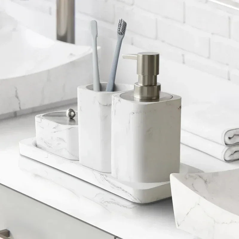ensemble accessoires en résine et marbre pour salle de bain - vue 2 sur 12