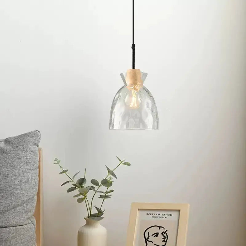 lampes suspendues nordiques en verre et bois led décoratives - vue 3 sur 9