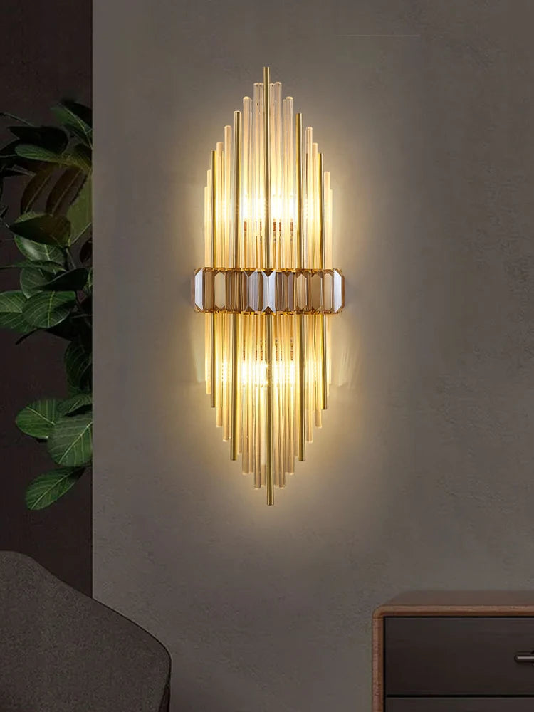 applique murale moderne en acier inoxydable et cristal décoratif - vue 1 sur 14