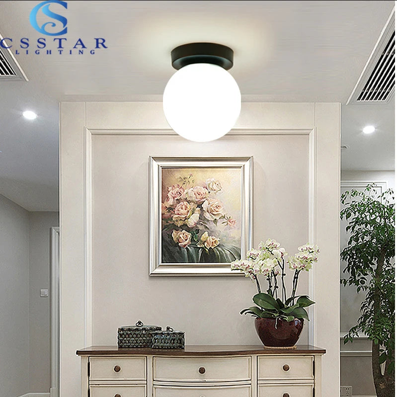 Nordique Simple moderne rond boule de verre plafonnier salon éclairage couloir plafonnier chambre lampe lumière LED - vue 2 sur 9
