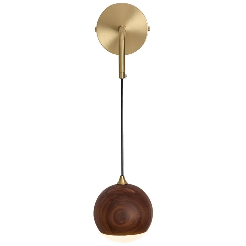 Walnut Wood Round ball Wall light, Wabi-sabi Modern style, Wall Sconces for Bedroom, Living, Corridor, Aisle balcony, Entrance - vue 6 sur 7