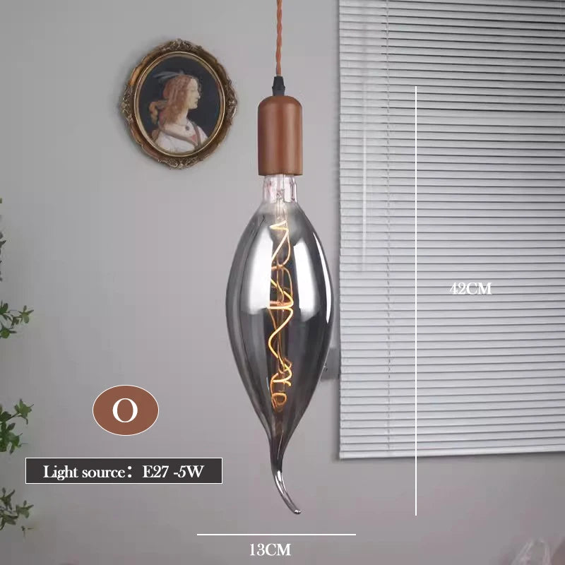 lustre en verre d'art rétro en bois massif créatif pour décoration intérieure - vue 12 sur 25
