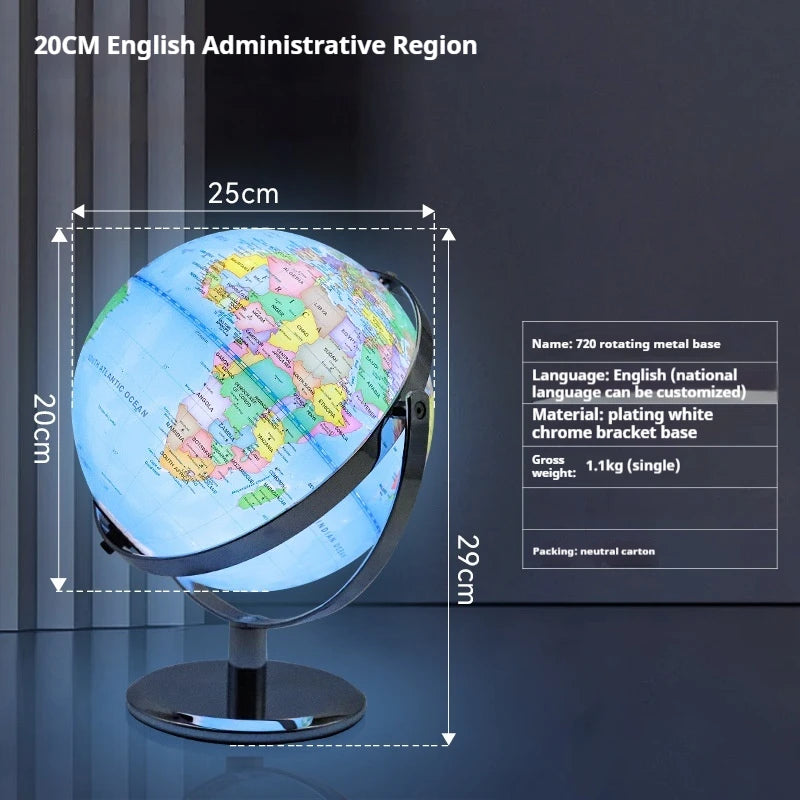 globe terrestre rotatif éducatif lumineux en anglais pour géographie - vue 12 sur 18
