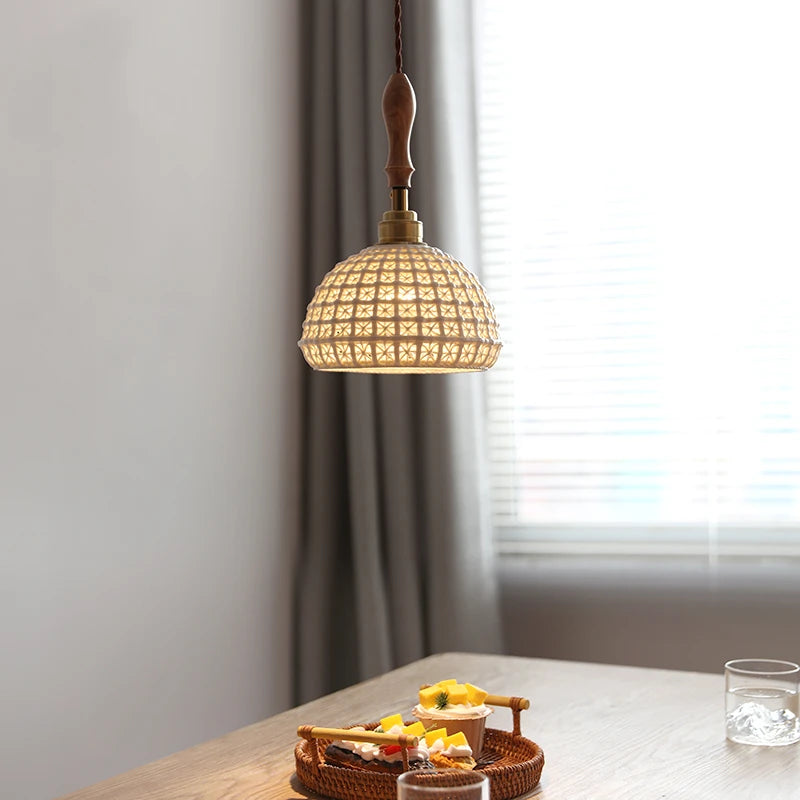 Suspension style japonais en céramique et bois de frêne vintage - vue 4 sur 29