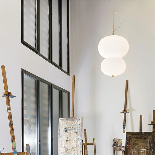 Kobuc Design nordique salon suspension avec grande boule ronde abat-jour en verre créatif bois lustre salle à manger chevet - vue 4 sur 13