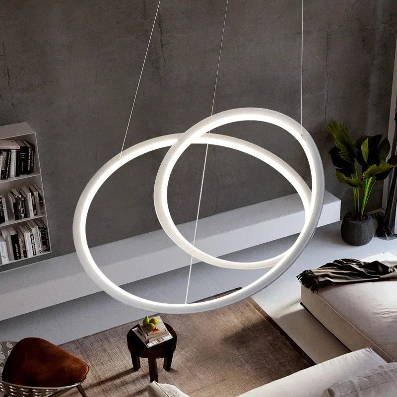 suspension moderne à led avec anneau doré pour décoration intérieure - vue 5 sur 12