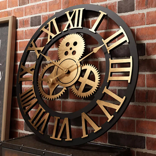 horloge murale moderne à engrenages en bois vintage silencieuse - vue 5 sur 10