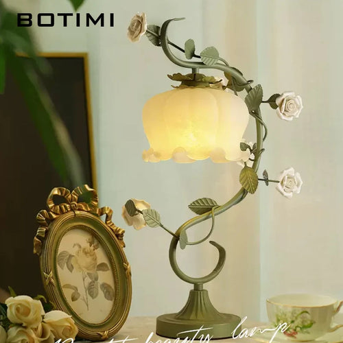 lampe table rétro verre fleur décorative maison - vue 4 sur 8