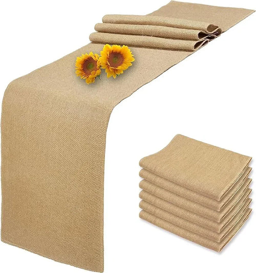 Chemin de table rustique jute et lin tissé - vue 2 sur 7