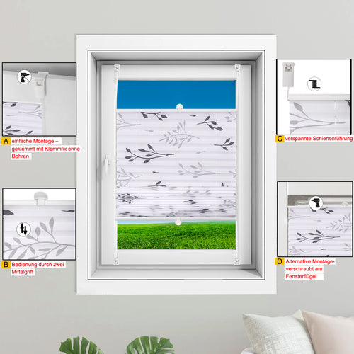 Store plissé motif branches sans perçage fenêtre intérieur - vue 5 sur 6