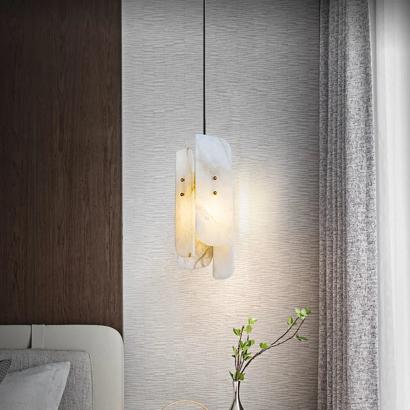 suspension en marbre véritable avec fil de cuivre et ampoule réglable - vue 2 sur 7