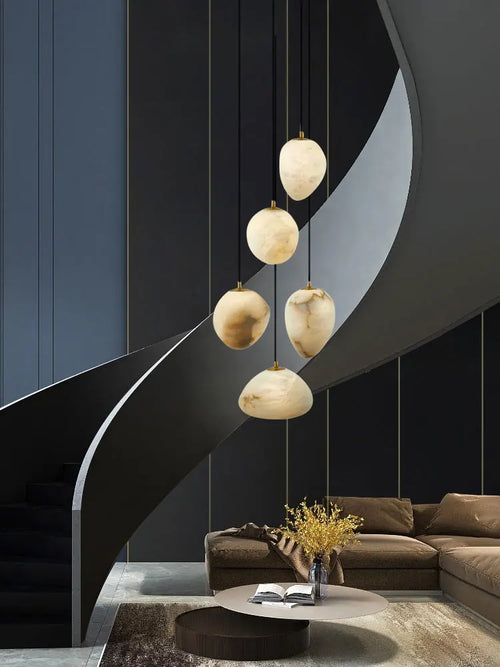 lustre suspendu led marbre géométrique intensité variable - vue 7 sur 12
