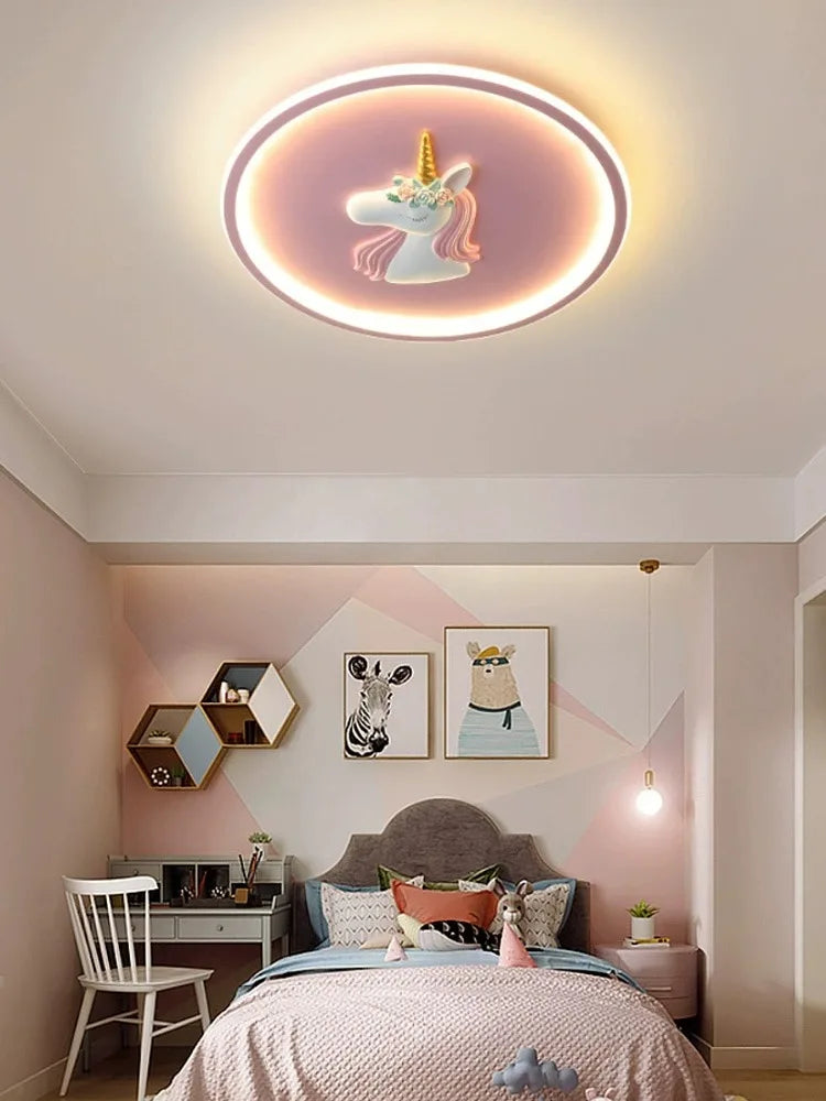 BOSSEN Scandinavian LED Children's Room Ceiling Pendant Light, Pink/Blue Unicorn for Living Room, Bedroom Home Decoration. - vue 4 sur 14