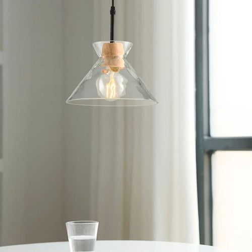 lampes suspendues nordiques en verre et bois led décoratives - vue 3 sur 9